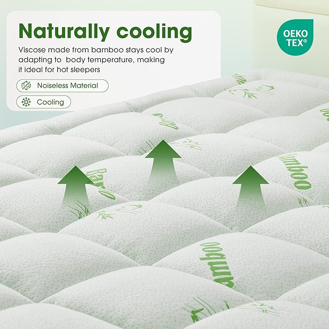 Mattress Pad Twin Size, Cooling Pillow Top Mattress Topper, Ultra Soft Viscose Made from Bamboo, Breathable for Hot Sleepers, Deep Pocket 8"-20", Green