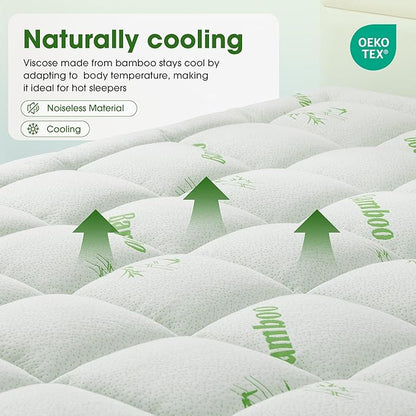 Mattress Pad Twin Size, Cooling Pillow Top Mattress Topper, Ultra Soft Viscose Made from Bamboo, Breathable for Hot Sleepers, Deep Pocket 8"-20", Green