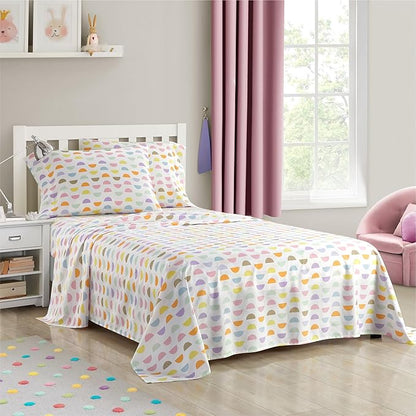 Heritage Kids 4 Piece Sheet Set, Including Top Sheet, Fitted Sheet and 2 Pillow Cases, Multi Color Half Moon, Full