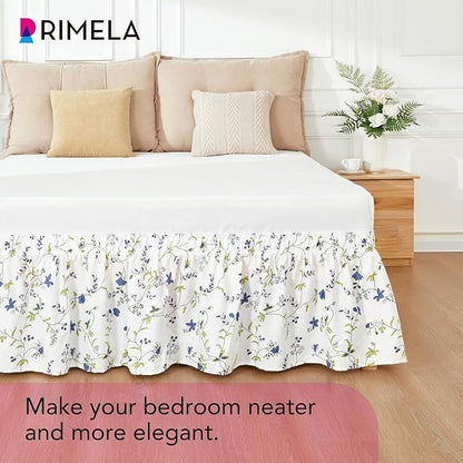 RIMELA Sweet Blueberry Bed Skirt Queen Size 15 Inch Drop, Elastic Bed Skirting for Bed Frame, Bedding Dust Ruffle Easy to Install, Lightweight Wrap Around Adjustable Bedskirt,Bedroom Decor