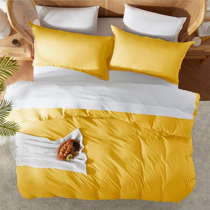 Nestl Yellow Duvet Cover King Size - Soft Double Brushed King Duvet Cover Set, 3 Piece, with Button Closure, 1 Duvet Cover 104x90 inches and 2 Pillow Shams
