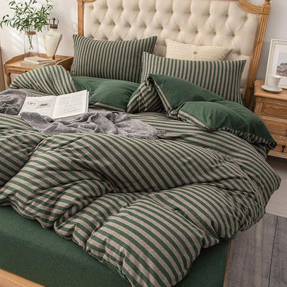 PURE ERA Jersey Knit Pillowcases 100% T-Shirt Cotton Super Soft Comfy Breathable, Set of 2, King 20" x 36", Forest Green Stripe