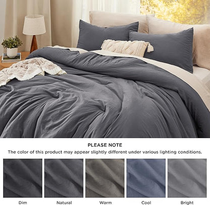 Bedsure Full Comforter Set, Dark Grey Soft Prewashed Bedding for All Seasons, 3 Pieces GentleSoft™ Bed Set, 1 Lightweight Comforter (82"x86") and 2 Pillowcases (20"x26")
