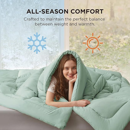 Bedsure Comforter Duvet Insert - Quilted Comforters Queen Size, All Season Duvet, GentleSoft Down Alternative Bedding, with 8 Tabs, Gifts for Women/Men, Sage Green, Queen 88 x 88 Inches