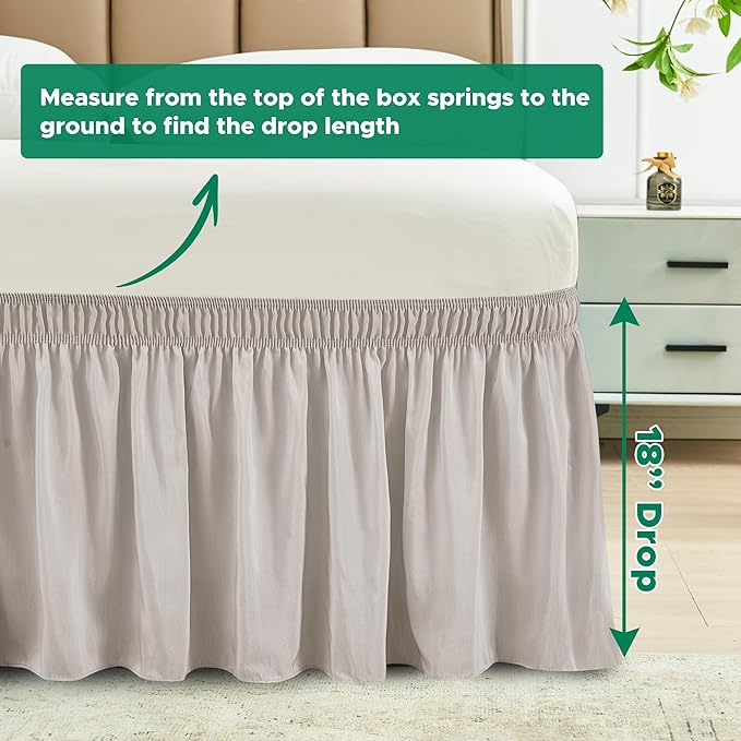 Biscaynebay Wrap Around Bed Skirts for Queen Beds with 18" Drop, Camel Grey Adjustable Elastic Dust Ruffles Easy Fit Wrinkle Resistant Silky Luxurious Fabric Machine Washable
