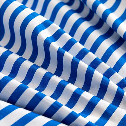 JELLYMONI 100% Natural Cotton 3pcs Striped Duvet Cover Sets,White Duvet Cover with Blue Stripes Pattern Printed Comforter Cover,with Zipper Closure & Corner Ties(Queen Size)