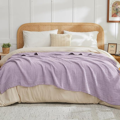 EMME Cotton Muslin Twin XL Blanket Breathable Gauze Soft Lightweight Adults Gifts for Women (Heather Lavender, 66"x90")