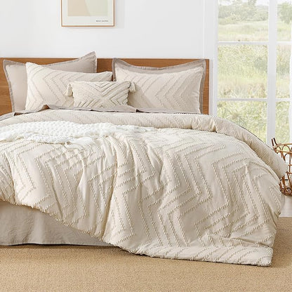 Litanika Oversized King Comforter Set Super King Size 120x120, 3 Pieces Beige Chevron Tufted Solid Bedding Comforter Sets, Fluffy Bed Set