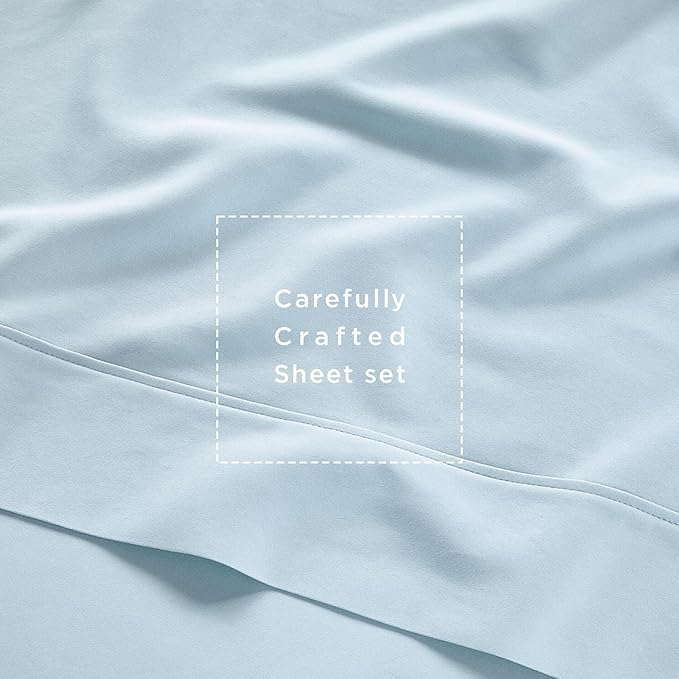 Threadmill Cotton Queen Sheet Set | 100% Cotton Sheets for Queen Size Bed | Solid Sateen Queen Bed Sheets Set with 16” Deep Pocket | Soft Breathable 4-Piece Cooling Bedding Sheet Set | Light Blue