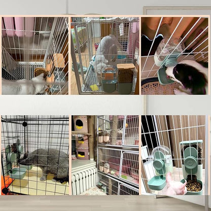 Lemtrflo Rabbit Feeder, Bunny Water Bottle Dispenser, Pet Cage Food Bowl | Suitable for Rabbits, Guinea Pigs, Ferrets, Cat and Other Small Pets