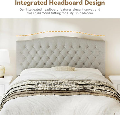 Queen Headboard Only, Linen Classic Tufted Design, Gray Linen | 2 installation options: 1.bed frame mount 2.wall mount (for adjustable bed), Classic hand-tufted headboard king size