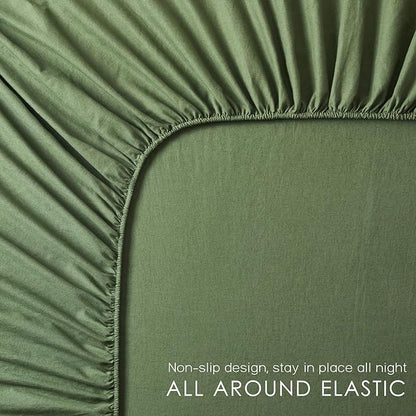 3Pcs Organic Linen Sheets Twin Size, 100% French Linen from Normandy, Breathable Forest Green Bed Sheets Twin Sheet Set with 16 Inch Deep Pocket, 1 Flat Sheet, 1 Fitted Sheet, 1 Pillowcases
