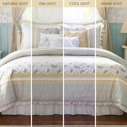 Madison Park Dawn 100% Cotton Shabby Chic Comforter Set-Modern Cottage Design All Season Down Alternative Bedding, Matching Shams, Bedskirt, Decorative Pillows, King(104"x92"), Yellow 9 Piece