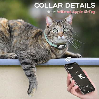 AirTag Cat Collars, Stretchy Collar with AirTag Holder and Bell | Breakaway - Ultra Design Elastic - GPS Tracking Collars - Adjustable Size for Cats & Puppies 7.5-12.5" - (Green)
