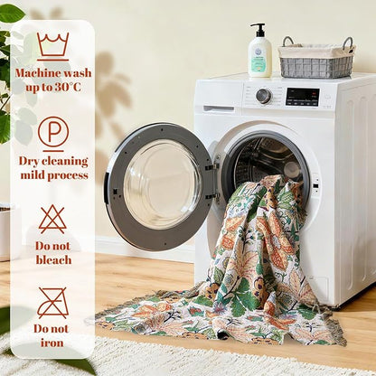 MSGKV Boho Throw Blanket for Couch Chair 100% Cotton Embroidery Floral Blanket 50"x60" Sofa Blankets for All Seasons Lightweight Farmhouse Muslin Spring Breathable Bed Blankets Home Decor