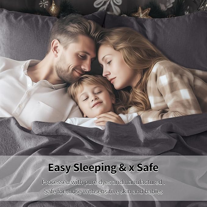 LBRO2M 100% Pure Linen Sheet Set Deep Pocket Up to 16" Bed Sheets Sets, Natural Flax Beddings Soft, Breathable, Comfortable for All Seasons Twin XL Size, Dark Grey