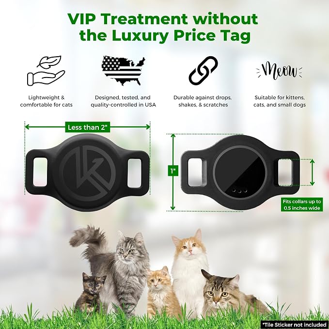 Tile Sticker Holder Cat Tracking Collar (2024) - Breakaway, Reflective Kitten Collar with Bell and Holding Case for Tile by Life360 (Orange)