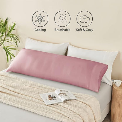 BEDELITE Body Pillow Case Cover, Rayon Made from Bamboo, Cooling Body Pillow Cover for Hot Sleepers and Night Sweats, Breathable & Silky Soft Full Long Pillow Case (Rose Pink, 20x54 Inches)