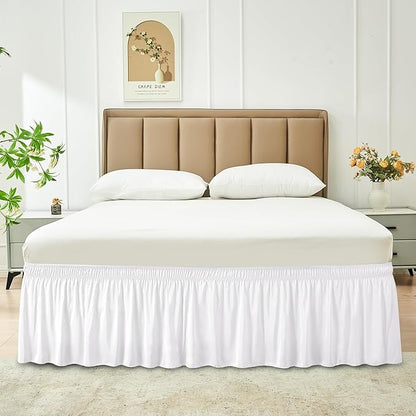 Biscaynebay Wrap Around Bed Skirts for Twin & Twin XL Beds 14" Drop, White Adjustable Elastic Dust Ruffles Easy Fit Wrinkle Resistant Silky Luxurious Fabric Machine Washable