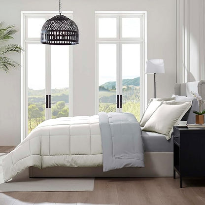 Nestl 7 Piece California King Comforter Set – Off White Reversible Bed in a Bag – Complete Cal King Size Bedding Set with Sheets, Pillowcases and Shams