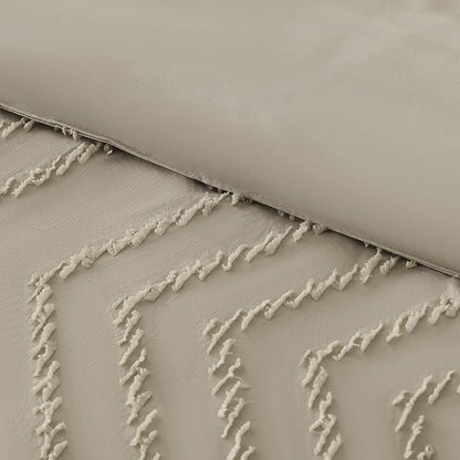 Litanika Comforter Super King Plus Size Set Oatmeal, 3 Pieces Chevron Tufted Solid Bedding Comforter Sets, Fluffy Bed Set