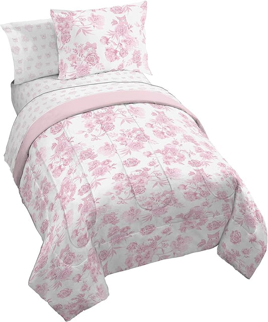 Jay Franco Comforter Set Includes Sheets and Pillow Covers - Soft and Cozy Bed Set for Stylish Room Decor, Official Licensed Product, Multi - Hello Kitty, 5 Piece Twin