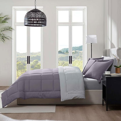 Nestl 7 Piece Queen Comforter Set – Grayish Purple Reversible Bed in a Bag – Complete Queen Size Bedding Set with Sheets, Pillowcases and Shams