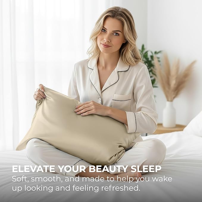 Satin Pillowcase 2 Pack - King Size (20"x40", Ivory) - Silky Pillow Cases for Hair and Skin - Satin Pillow Covers with Envelope Closure - Extra Soft Premium Microfiber
