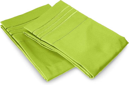 Elegant Comfort Luxury Ultra-Soft 2-Piece Pillowcase Set - 1500 Premium Hotel Quality Microfiber Double Brushed - Wrinkle Resistant, Standard/Queen, Lime