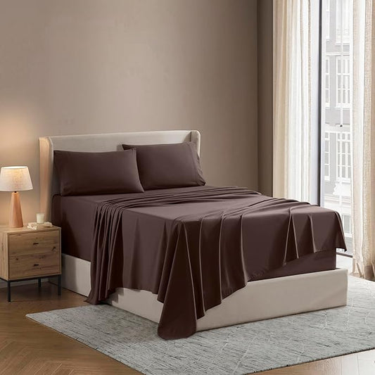 Nestl Full XL Sheet Set - Luxury 1800 Ultra-Soft Microfiber Full Extra Long Bed Sheets - Double Brushed - Deep Pockets - Easy Fit - 4 Piece Set, Bedding Sheets & Pillowcases (Full XL, Chocolate Brown)