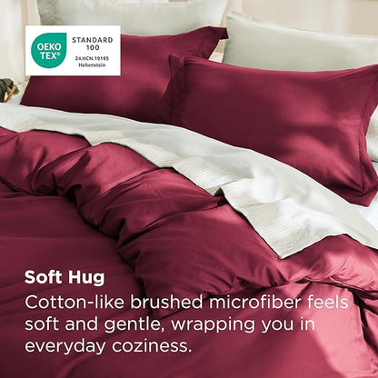 Bedsure Duvet Cover Queen Size - Soft Double Brushed Bedding Set for Kids & Adults, Zipper Closure, 3 Pieces, Includes 1 Duvet Cover (90"x90") & 2 Pillow Shams, NO Comforter, Burgundy Red