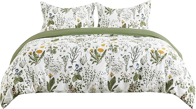 Bedsure Duvet Cover Twin Size - 100% Cotton Reversible Floral Twin Duvet Cover Set with Zipper Closure, 2 Pieces Soft & Breathable PureWoven Bedding Set with 1 Pillow Sham 20"x26"