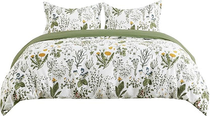 Bedsure Duvet Cover Twin Size - 100% Cotton Reversible Floral Twin Duvet Cover Set with Zipper Closure, 2 Pieces Soft & Breathable PureWoven Bedding Set with 1 Pillow Sham 20"x26"
