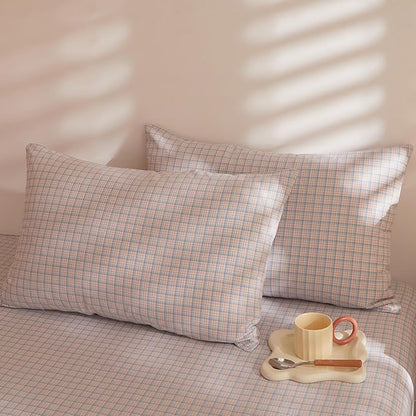 EAVD Reversible Gingham Duvet Cover Queen Pink Blue Grid Plaid Bedding Set with 2 Pillowcases Modern Checkerd Grid Duvet Cover with Zipper Closure Farmhouse Gingham Bedding Set for Boys Women Men