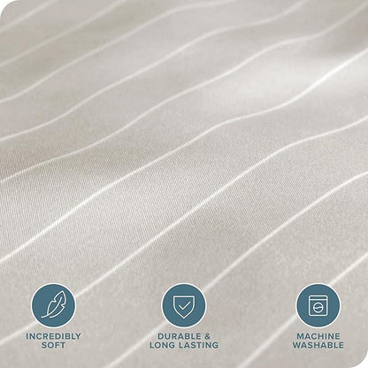 Bare Home Bedding Duvet Cover Extra Long Size - Premium 1800 Super Soft Collection - Lightweight, Cooling - Soft Textured (Twin/Twin XL, Pinstripe - Stone/White)