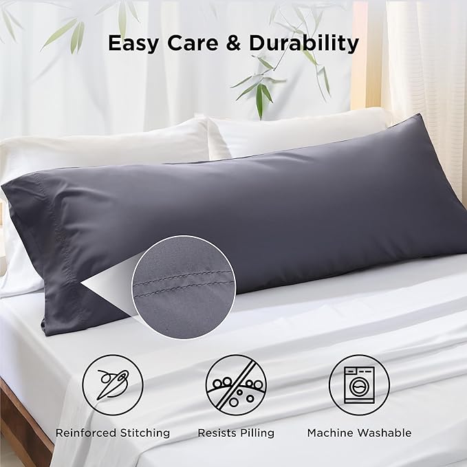 Bedsure Body Pillow Cover, Cooling Body Pillow Pillowcase for Hot Sleepers, Rayon Derived from Bamboo Grey Pillowcase, PureWoven Silky Soft Long Pillow Case Cover with Envelope Closure, 20x54 Inches