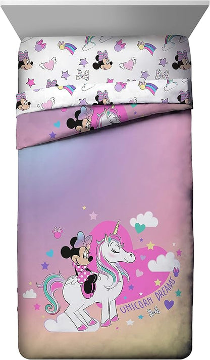 Jay Franco Disney Minnie Mouse Unicorn Dreams 7 Piece Full Bed Set - Includes Reversible Comforter & Sheet Set Bedding - Super Soft Fade Resistant Microfiber - (Official Disney Product)