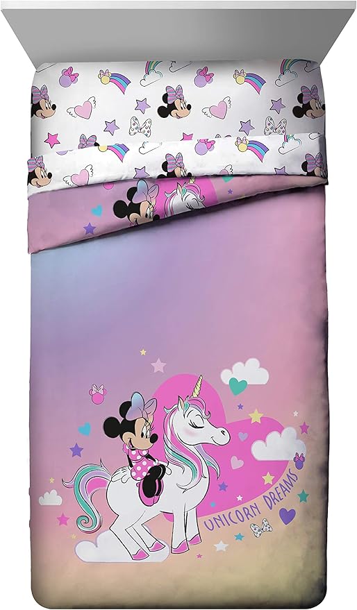 Jay Franco Disney Minnie Mouse Unicorn Dreams 7 Piece Full Bed Set - Includes Reversible Comforter & Sheet Set Bedding - Super Soft Fade Resistant Microfiber - (Official Disney Product)