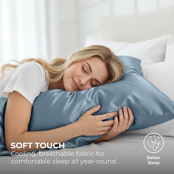 Satin Pillowcase 2 Pack - Queen Size (20"x30", SkyBlue) - Silky Pillow Cases for Hair and Skin - Satin Pillow Covers with Envelope Closure - Extra Soft Premium Microfiber