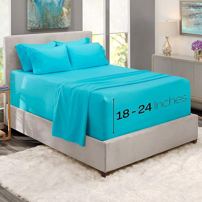 Hearth & Harbor Extra Deep Pocket Sheets - Fits Mattress 18-24 Inches Deep - Extra Deep Pocket Full Size Sets - 6 Piece Full Size - Full - Beach Blue