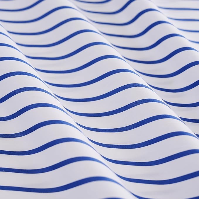 Queen Blue Striped Bed Sheet Set 4 Piece with 16-Inch Deep Pockets- Super Soft & Wrinkle Free Stripe Bed Sheets - Hotel Luxury Blue White Striped Pinstripe Bedding for All Season