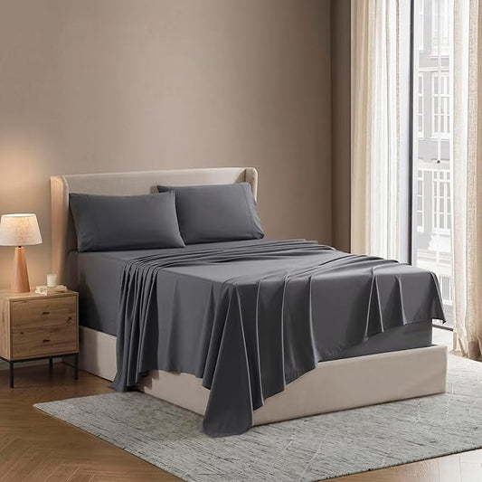 Nestl Short Queen Sheet Set - 1800 Ultra-Soft Microfiber - Double Brushed - Deep Pockets - Easy Fit - 4 Piece Set - Bed Sheets (Short Queen, Dark Grey)