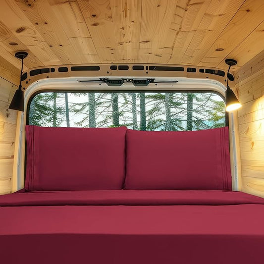 Elegant Comfort Luxury 1500 Premium Hotel Quality Microfiber 4-Piece Sheet Set - Wrinkle Resistant, All Around Elastic Fitted Sheet, Deep Pocket up to 16", RV Short Queen, Burgundy