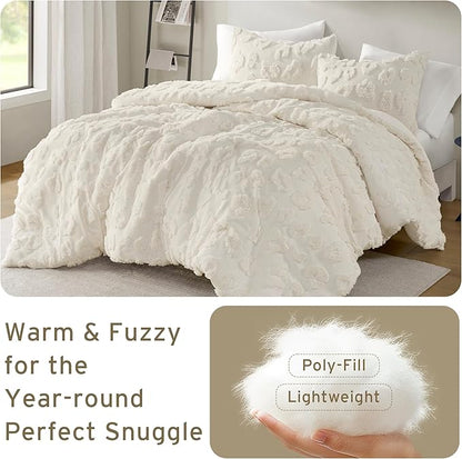 Intelligent Design Twin Comforter Set Chenille Tufted Animal Print Pattern Comforters Twin Size, All Season Fluffy Bedding Soft Microfiber Reverse, Larissa, Twin/Twin XL Off-White 2 Piece