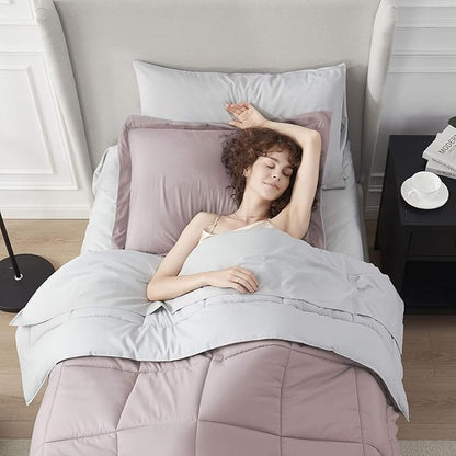 Nestl 5 Piece Twin XL Comforter Set – Blush Pink Reversible Bed in a Bag – Complete Twin XL Size Bedding Set with Sheets, Pillowcase and Sham
