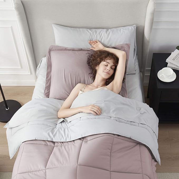 Nestl 5 Piece Twin Comforter Set – Blush Pink Reversible Bed in a Bag – Complete Twin Size Bedding Set with Sheets, Pillowcase and Sham