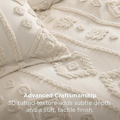 Bedsure Boho Tufted Beige Comforter King Size, GentleSoft™ 3 Pieces Boho Farmhouse Decor Bedding, Exquisite Shabby Chic Bedding for All Seasons, 1 Bed Comforter, 2 Pillow Shams, 104x90 Inches