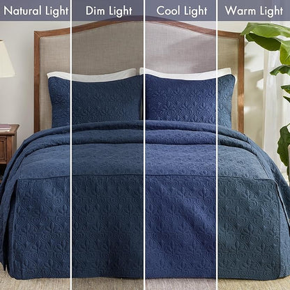 Madison Park Quebec Split Corner Quilted Bedspread Classic Traditional Design All Season, Lightweight, Bedding Set, Matching Shams, King, Damask Quilted Navy 3 Piece