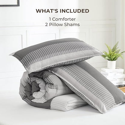 Litanika Dark Grey Comforter Set Oversized King - 3 Pieces Lightweight Dark Grey Colorblock Stripe Fluffy Bedding Comforter Sets, All Season Bed Set