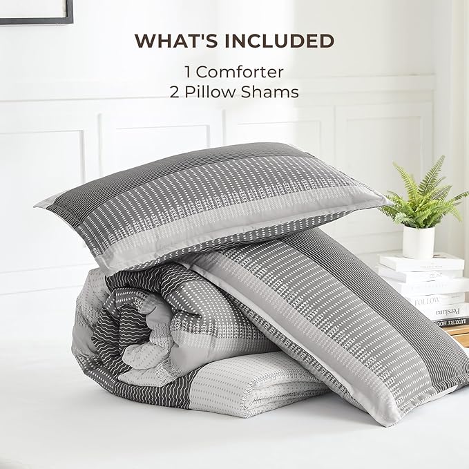Litanika Queen Comforter Set Dark Grey - 3 Pieces Lightweight Fluffy Bedding Comforter Sets, All Season Down Alternative Comforter (1 Comforter, 2 Pillowcases)